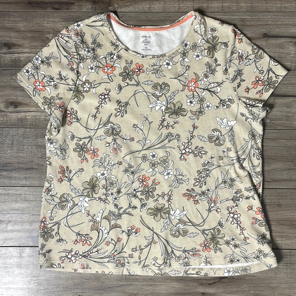 Croft & Barrow 100% Cotton Floral Printed the Classic Tee Size XL